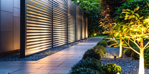 Canvas Print - Sleek, modern aluminum fence surrounding the property