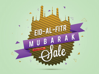 Wall Mural - Eid-Al-Fitr Mubarak, Sale Paper Tag, Creative illustration in Mosque shape for Muslim Community Festival celebration.