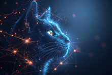 Cat. Digital Wireframe Polygon Illustration. Technology Of Lines And Points.	

