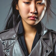 Close-up Asian woman with hyperhidrosis sweating