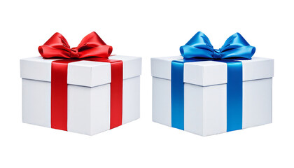 Wall Mural - two white gift box with red and blue ribbon isolated on transparent background cutout