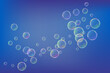 Soap bubbles magic vector illustration. Rainbow soap bubbles in blue summer sky. Childhood fun activity. Children fun activities magic shampoo bubles. Bath or shower vector background.