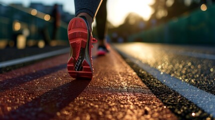 Close-up of a man's legs on the road while running