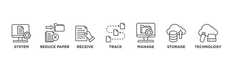 Document management banner web icon vector illustration concept with icon of system, reduce paper, receive, track, manage, store, cloud and technology	