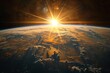 Awe-inspiring sunrise view from Earth's orbit in space, planet's curvature illuminated by golden rays illustration
