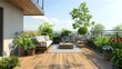 Modern Terrace with Wood Deck and Outdoor Furniture