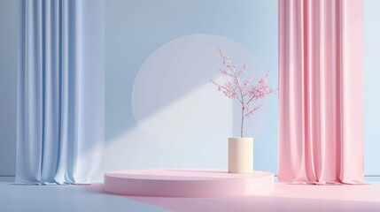 Wall Mural - Empty Podium Mockup in Soothing Pastel Colors