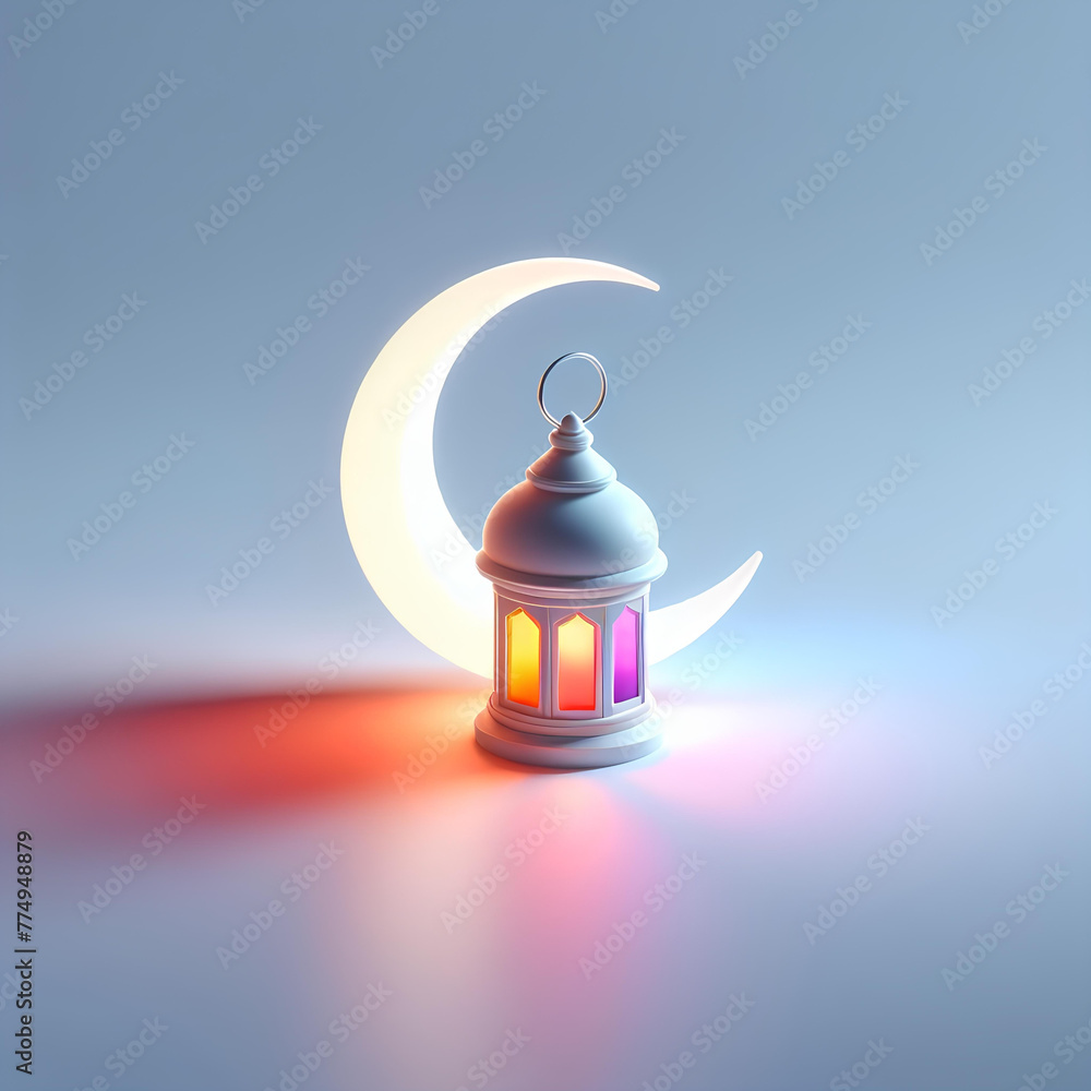 3d Ramadan lantern and crescent moon, islamic background for Ramadan ...
