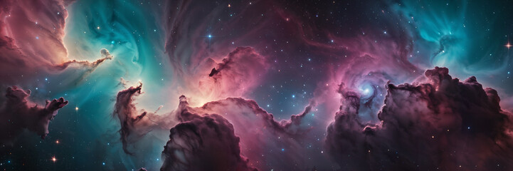 Wall Mural - Cosmos universe Purple Yellow Blue Space , Panoramic Background.