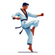 Man taekwondo athlete full body design illustration, male taekwondo martial art player, fight sport, kicking attack technique. design template isolated on white background