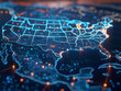 Mappa digitale degli Stati Uniti, concetto di rete globale e connettività del Nord America, trasferimento di dati e tecnologia informatica, scambio di informazioni e telecomunicazioni. 