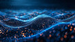 © garpinina - Onda di punti e linee di intreccio. Sfondo blu astratto per il design sul tema del cyberspazio, dei big data, del metaverso, della sicurezza di rete, del trasferimento di dati su sfondo blu scuro