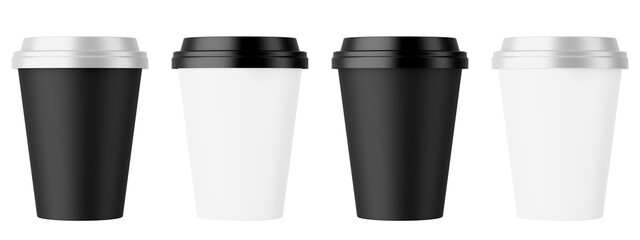 Set of black and white coffee cups isolated on a white background.