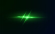 Realistic light reflections, neon illumination in green  colors. Bright light lens. Police light effects, lines. Shiny stars, glowing sparks on a black background. Vector	