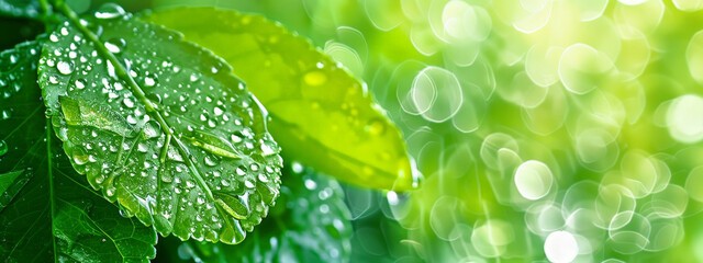 Wall Mural - A leaf with water droplets on it