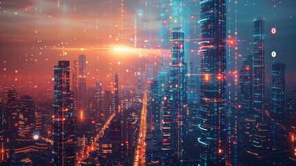 Wall Mural - A surreal software cityscape with skyscrapers of code