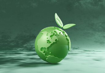 Happy Earth Day, 3d planet Earth and leaf for the future. Concept of World Environment Day, Save the Earth, Protect environmental and eco green life,ecology and nature protect. 3d render illustration