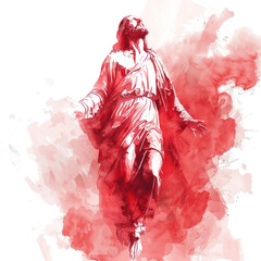 Wall Mural - Red watercolor paint of resurrected Jesus Christ ascending to heaven