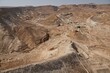 Aerial view of Masada with ancient fortress and rocky mountains in Israel