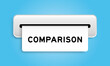 White coupon banner with word comparison from machine on blue color background