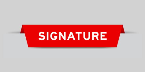 Sticker - Red color inserted label with word signature on gray background