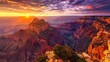 Majestic sunset over the serene Grand Canyon its rich hues of orange and purple creating a breathtaking panorama