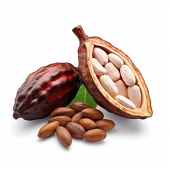 Wall Mural - open cocoa fruit on isolated white background сreated with Generative Ai