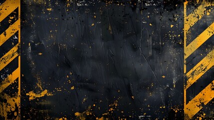 Wall Mural - Striking yellow strokes shaping abstract painted frame on dark canvas