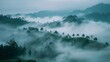 A peaceful mountain landscape with fog blanketing th  AI generated illustration