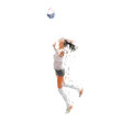 Volleyball player, low poly woman, isolated geometric illustration, side view. Female volleyball logo