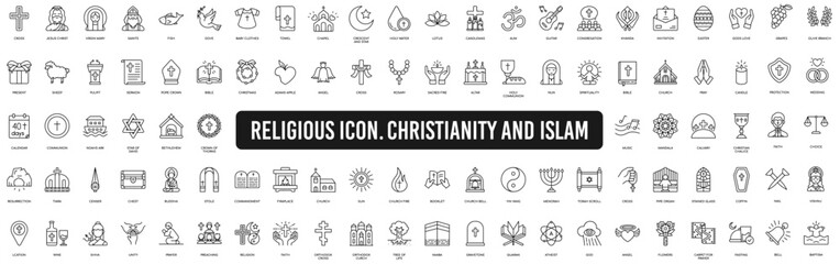 Wall Mural - Christian religion line icons collection. Religious icons. Christian vector set icon