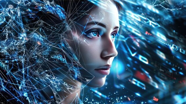 Futuristic Technology Concept, Woman's Face with AI Innovation