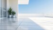 © Ashi - Blurred empty white modern terrace building background for product display or key visual layout montage - urban architecture backdrop with copy space