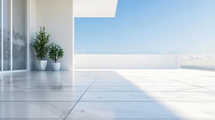 Blurred empty white modern terrace building background for product display or key visual layout montage - urban architecture backdrop with copy space