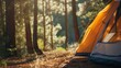 Close-up of a cozy tent nestled in a protected natural habitat, highlighting the beauty and tranquility of camping in the wild