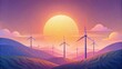 The wind turbines seem to bow down in reverence to the rising sun as if acknowledging the pivotal role of solar power in shaping a better