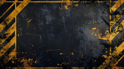 Wall Mural - Dramatic yellow strokes delineating painted border on textured black wall