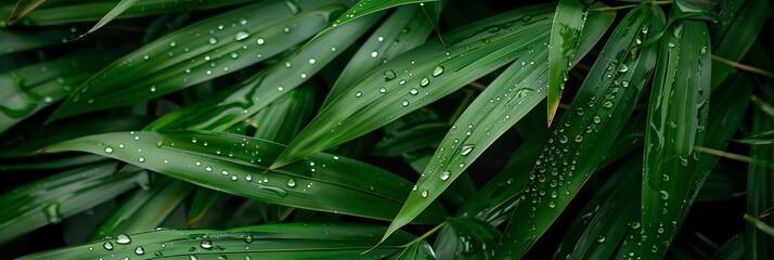 wallpaper bamboo leafs with dew fresh green aspect ratio 3:1