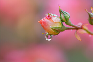 Wall Mural - rose with raindrop on blurred background