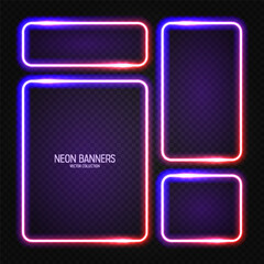 Wall Mural - glowing neon banners, illuminated colorful square frames. shiny vibrant border, glow effect. violet 