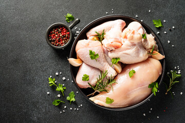 Wall Mural - Chicken wing, raw chicken meat with herbs.