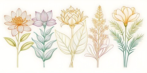 Wall Mural - set of hand drawn watercolor plants. botanical illustration