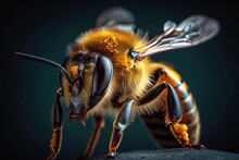 Bee On Black Surface Realistic Macro Photography