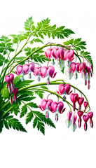 Wall Mural - Garden flower. Dicentra flowers, watercolor illustration.Botanical bouquet on white background