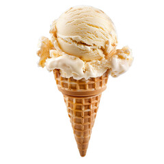 Wall Mural - Front view of a delicious looking single apple pie ice cream scoop on a cone levitating in the air isolated on a white transparent background