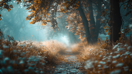 Poster - autumn forest in the morning