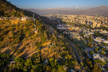 Wall Mural - Beautiful aerial view of the San Cristobal Hill and the city of Santiago de Chile