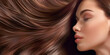 Portrait of a woman with long, shiny hair, showcasing natural beauty and style.Haircare concept.