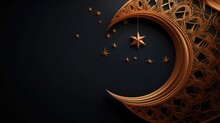 Waxing Crescent Moon With Pendant Six-pointed Star And Other Little Stars In The Background