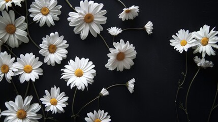 Wall Mural - a black background with white daisies